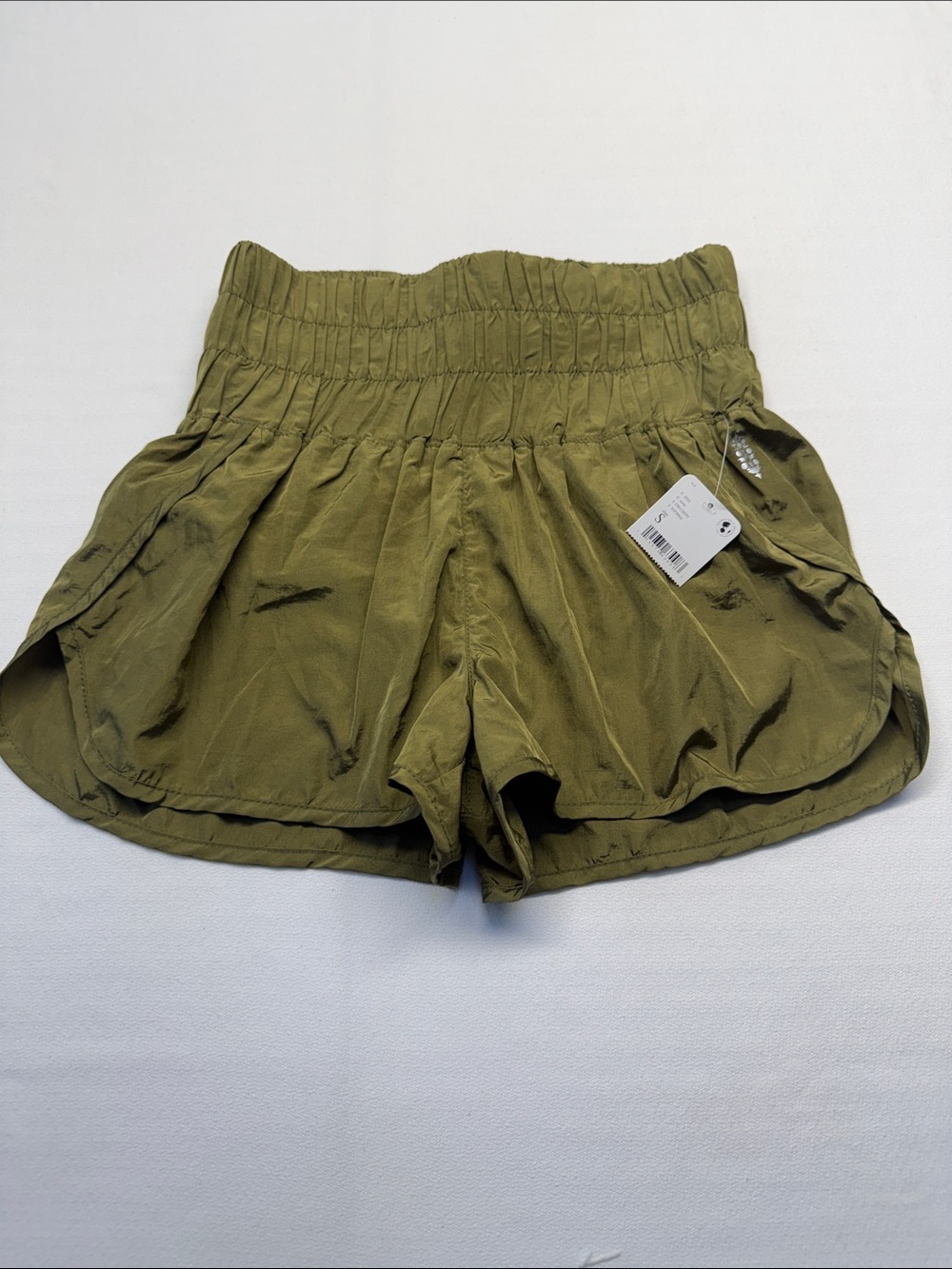 Free People Olive Smocked High-Waist Athletic Shorts